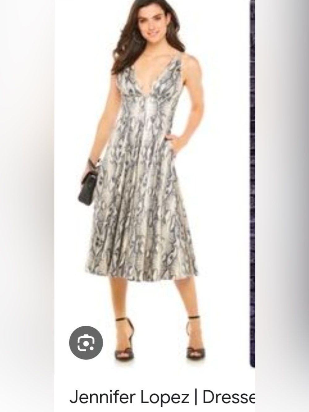 Jennifer Lopez Silver Snake-Print V-Neck Midi Dress